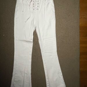 White Lace-Up Flare Pants